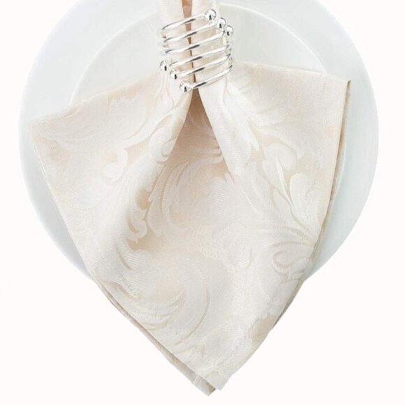 Damask Jacquard Cloth Dinner Napkins Set 4 Beige Cream Fabric Home Table Linen - Picture 6 of 10